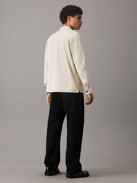 White Relaxed Utility Shirt Jacket  Men