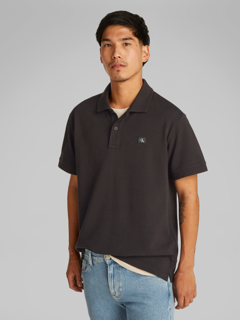 Black Woven Label Polo Shirt  Men