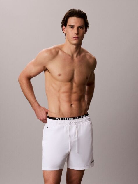White Double Waistband Swim Shorts - Intense Power  Men