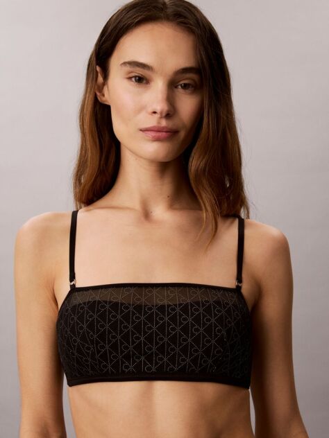Black Lightly Lined Bandeau - Emblem Mesh  Women