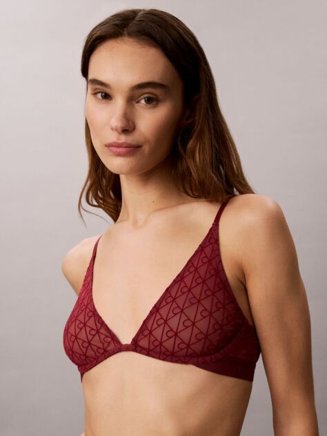 Red Unlined Plunge Bra - Emblem Flocked Mesh  Women