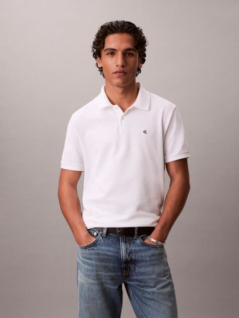 Λευκό Polo T-Shirt Από Βαμβάκι Πικέ  Άνδρας