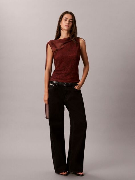 Red Chiffon Print Scarf Sleeveless Top  Women