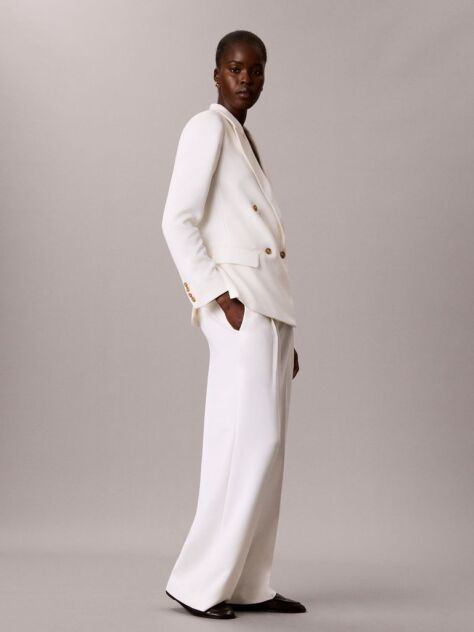 White Crepe Pleated Wide Leg Trousers  Women