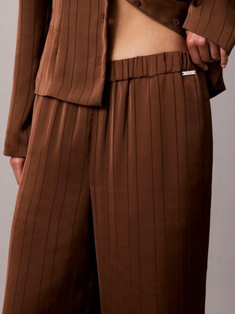 Brown Textured Stripe Wide Leg Pull-On Trousers  Women