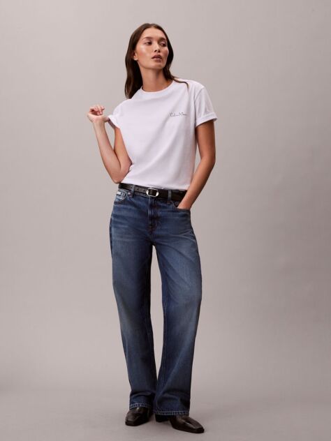 White Script Logo Graphic Classic T-Shirt  Women