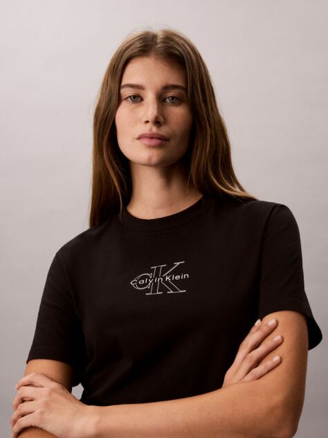 Μαύρο T-Shirt Monologo Με Στρογγυλή Λαιμόκοψη  Γυναίκα