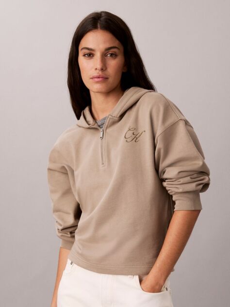 Καφέ Hoodie Με Φερμουάρ 1/4 Και Glitter Λογότυπο  Γυναίκα