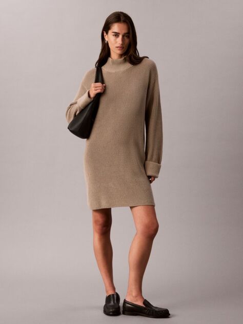 Brown Relaxed Rib Mini Dress  Women