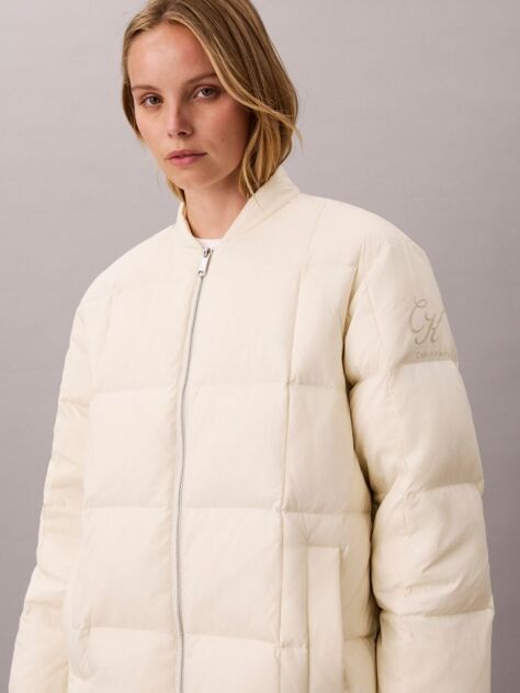 Beige Quilted Down Puffer Coat with Scarf  Women