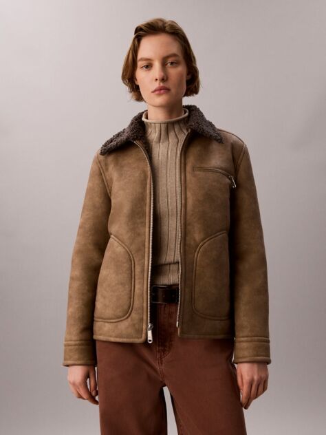 Καφέ Μπουφάν Aviator Από Συνθετικό Shearling  Γυναίκα