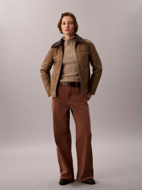 Καφέ Μπουφάν Aviator Από Συνθετικό Shearling  Γυναίκα