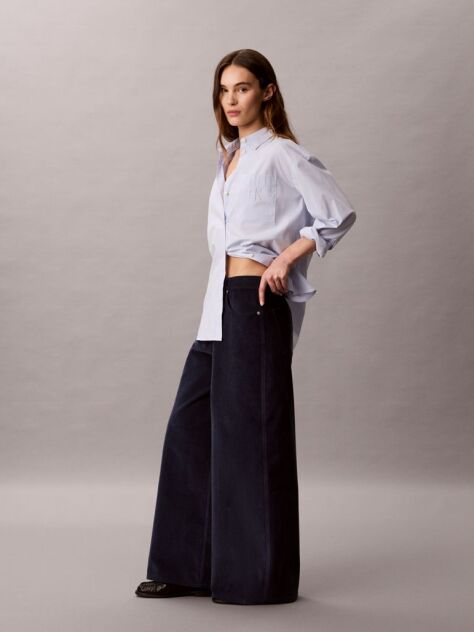 Blue Corduroy Wide Leg Trousers  Women