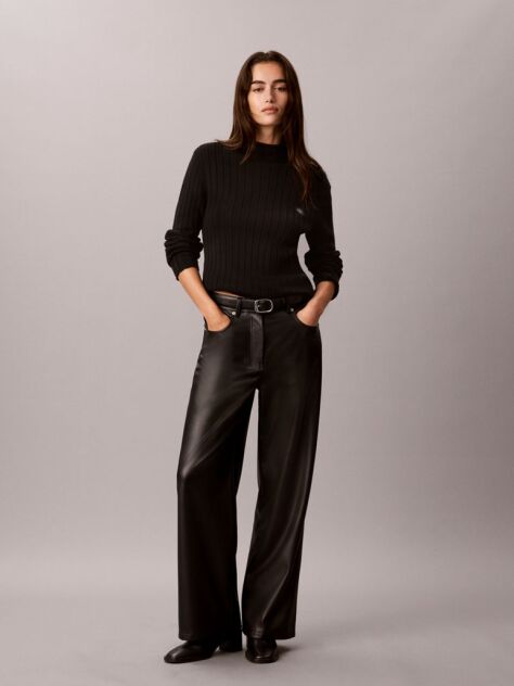 Black Faux Leather Trousers  Women