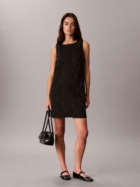 Black All-Over Logo Denim Mini Dress  Women