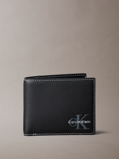 Black Monologo Bifold Wallet with Coin Pouch  Men