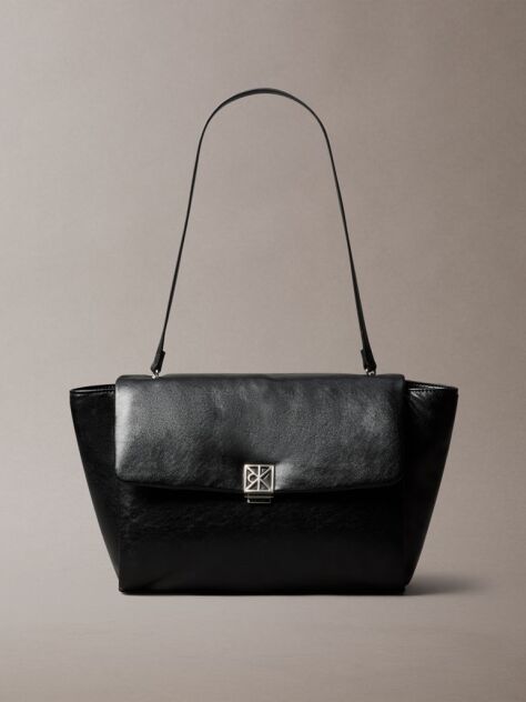 Black Padded Emblem Hardware Laptop Satchel  Women