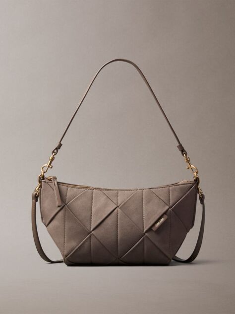 Brown Sueded Woven Panel Shoulder Bag  Women