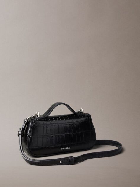 Black Croco-Effect Monogram Plaque Shoulder Bag  Women