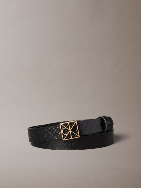 Black Emblem Logo Buckle Belt  Women