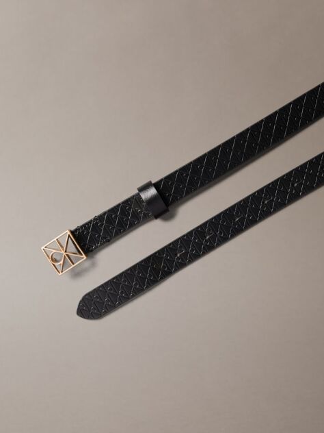Black Emblem Logo Buckle Belt  Women
