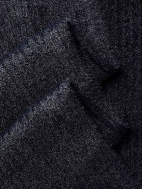 Black Monogram Embroidery Fluffy Ribbed Scarf  Women