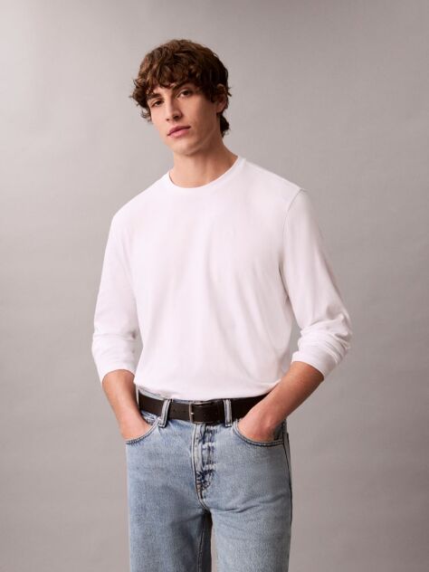 White Supima Cotton Interlock Long Sleeve Tee  Men