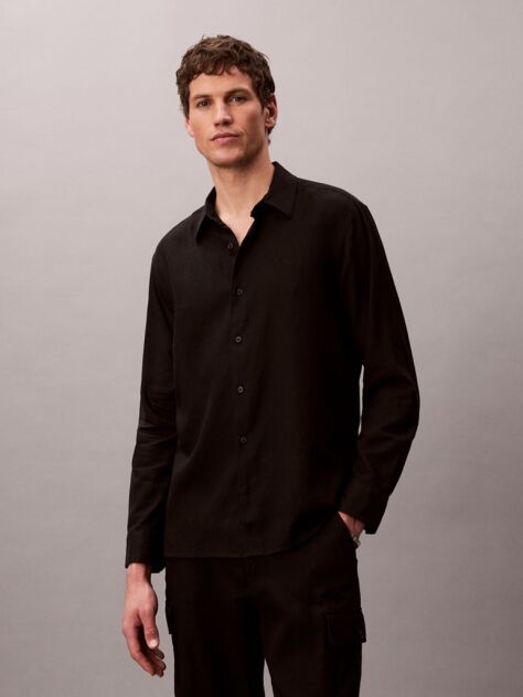 Black Linen Blend Shirt  Men