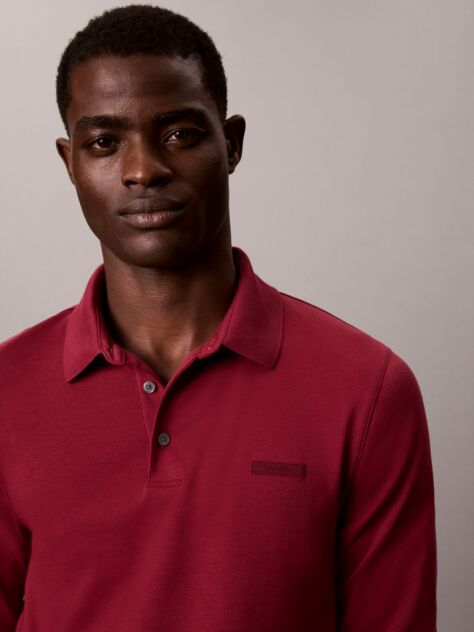 Red Slim Cotton Long Sleeve Polo Shirt  Men