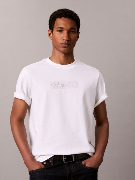 White Logo Embroidery Crew Neck T-Shirt  Men