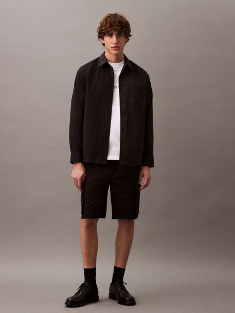Black Cotton Twill Cargo Shorts  Men