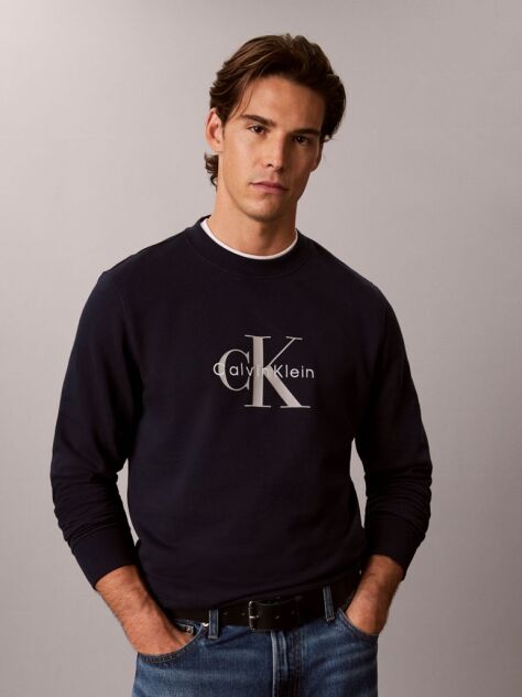 Blue Cotton Terry Monogram Sweatshirt  Men
