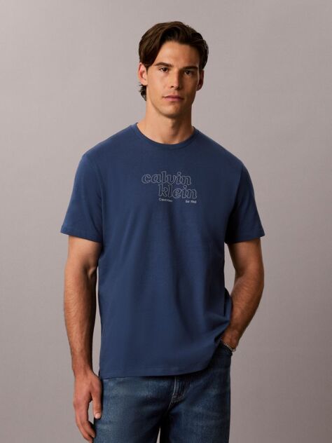 Blue Short Sleeve Calvin Klein Travel Graphic T-Shirt  Men