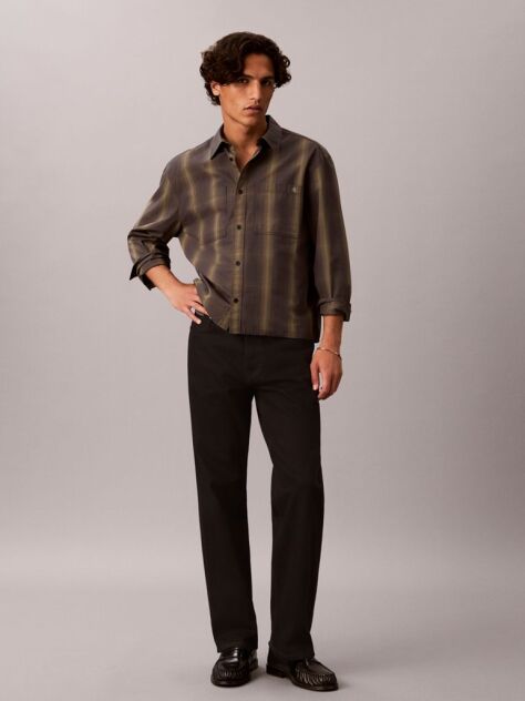 Μαύρο Καρό 90s Overshirt Με Άνετη Γραμμή  Άνδρας