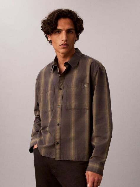 Μαύρο Καρό 90s Overshirt Με Άνετη Γραμμή  Άνδρας