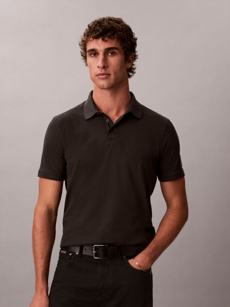 Black Shortsleeve Classic Sueded Jersey Badge Polo  Men