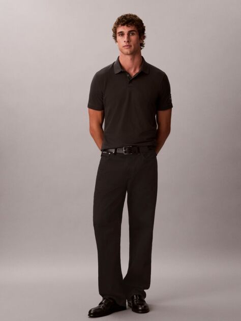 Black Shortsleeve Classic Sueded Jersey Badge Polo  Men