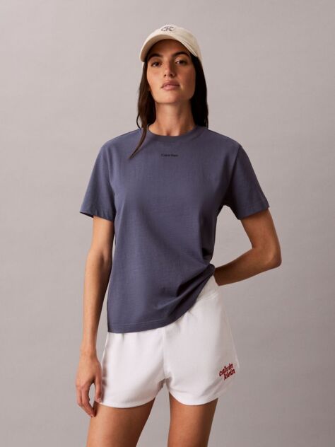 Μπλε Κλασικό T-Shirt Από Βαμβάκι Με Λογότυπο  Γυναίκα