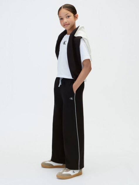 Black Contrast Piping Interlock Knit Joggers  Girls