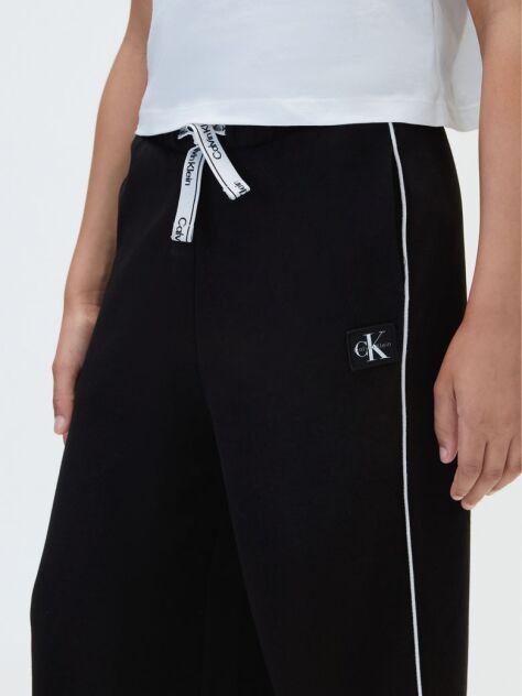 Black Contrast Piping Interlock Knit Joggers  Girls