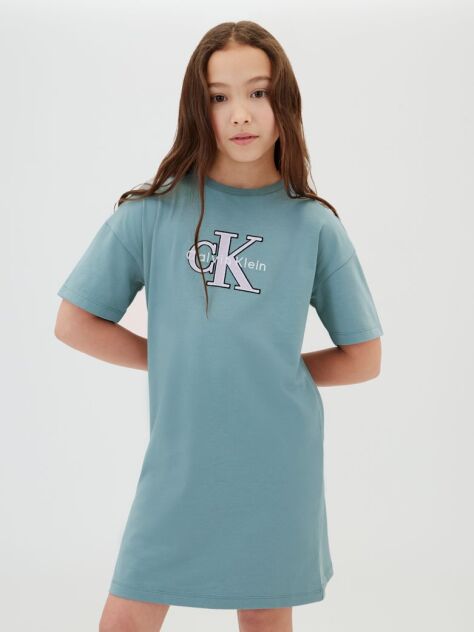 Μπλε Παιδικό Φόρεμα T-Shirt Με Signature Λογότυπο  Κορίτσι