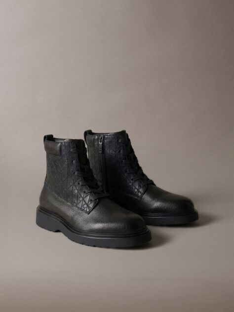 Black Emblem Embossed Combat Boots  Men