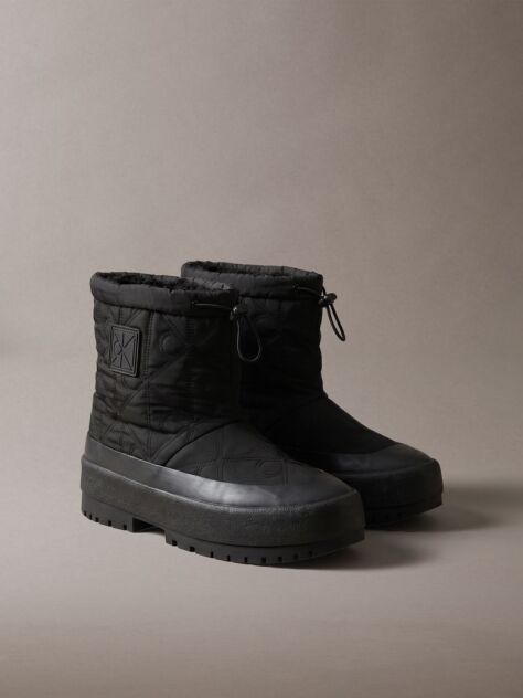 Black Emblem Quilted Vulcanised Flatform Snow Boots  Women