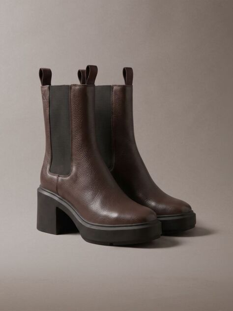 Brown Leather Block Heel Chelsea Boots  Women