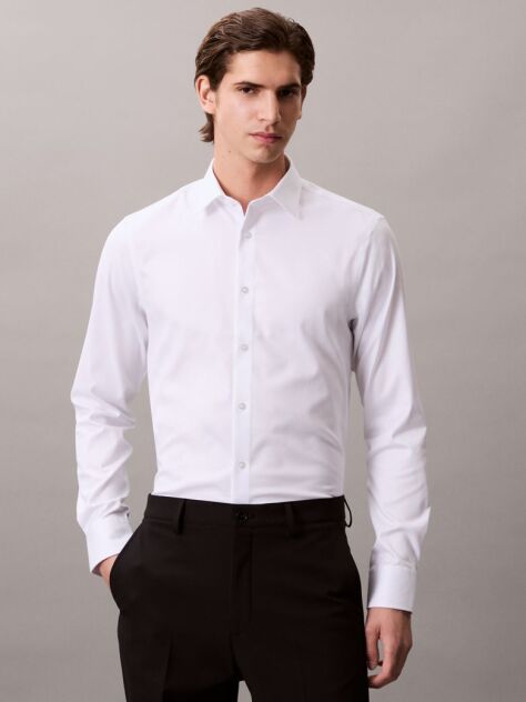 White Slim Refined Cotton Stretch Solid Shirt  Men