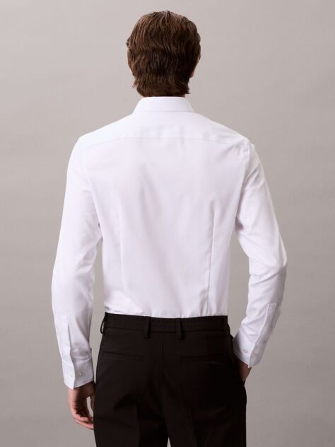 White Slim Refined Cotton Stretch Solid Shirt  Men