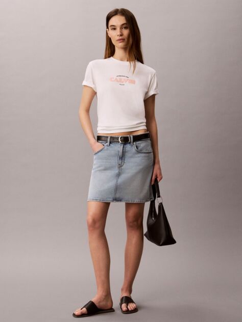 Λευκό T-Shirt Με Ρετρό Λογότυπο Και Στρογγυλή Λαιμόκοψη  Γυναίκα