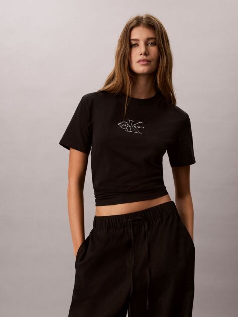 Μαύρο T-Shirt Monologo Με Στρογγυλή Λαιμόκοψη  Γυναίκα