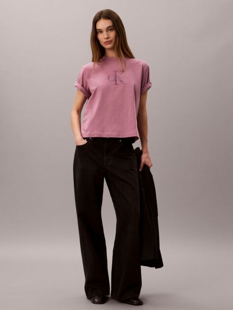 Pink Distressed Monologo Boxy T-Shirt  Women