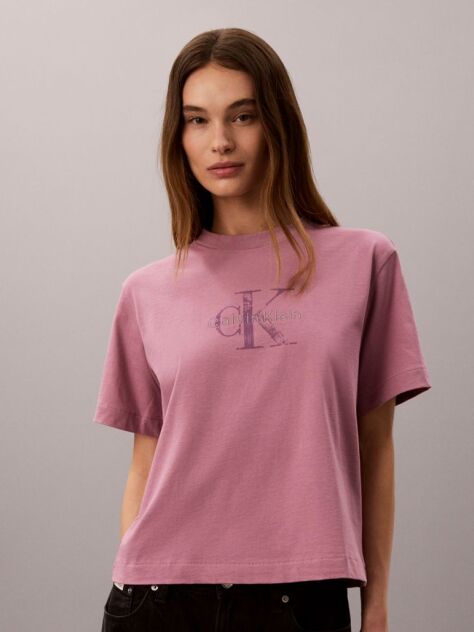 Pink Distressed Monologo Boxy T-Shirt  Women
